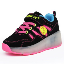 Comércio Exterior Rosa Sapatos De Desporto LED Light Roller Skate Sneakers para crianças com rodas Retrátil LED Roller Skate Shoes Running